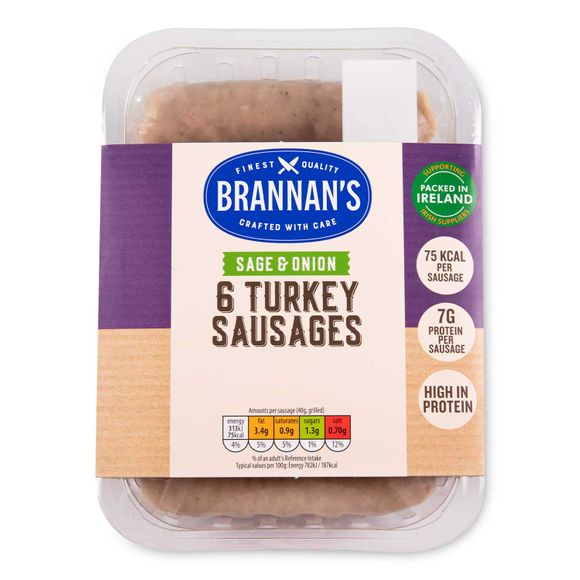 Sage & Onion Turkey Sausages 240g 6 Pack Brannan's